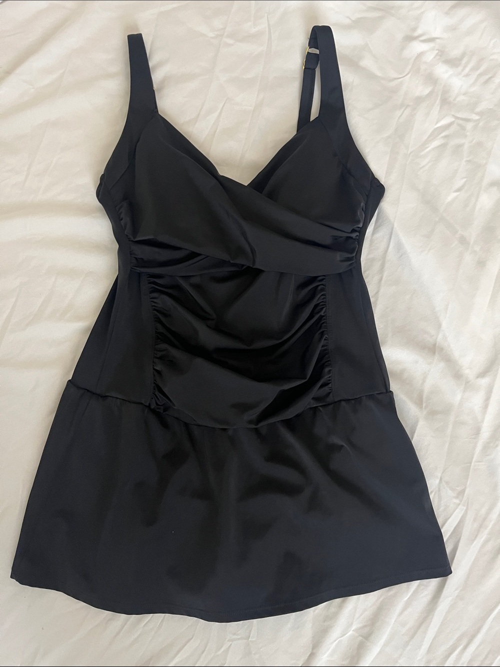 Soma Large Black Ruched One-Piece Swim Dress size Large